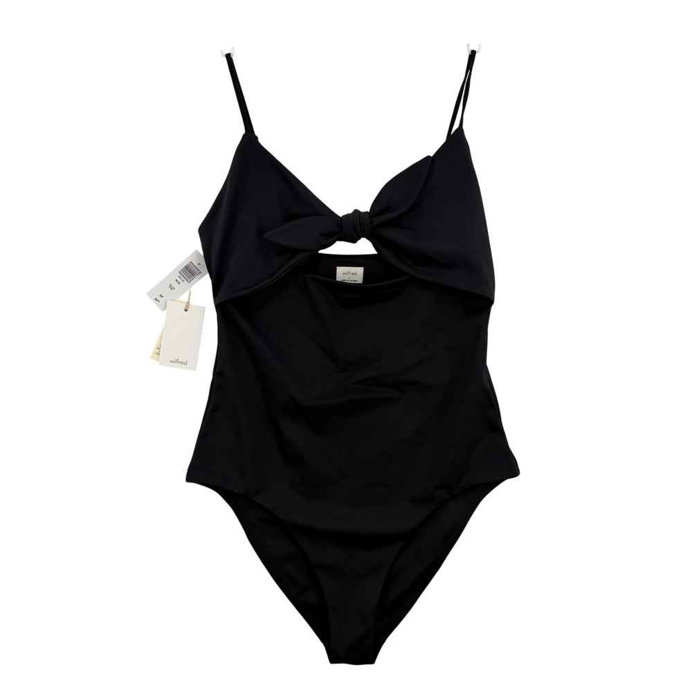 Wilfred Noe One Piece Swimsuit Womens Small Black Bow Front Cutout 66230 NEW